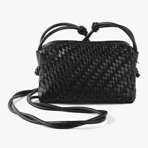 Woven Leather Crossbody Bag in Black